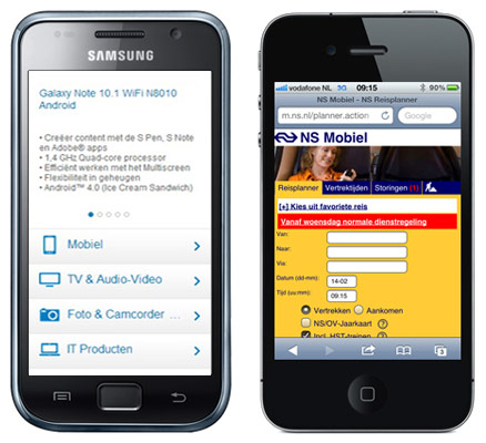 Website Design Patterns: mobiele website Samsung en NS