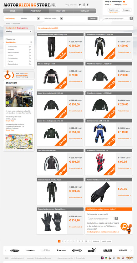 Overzicht producten webdesign grootste motorkleding webwinkel 